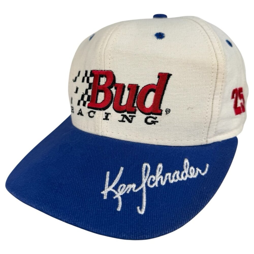 New VTG 90s Ken Schrader Bud Racing Snapback Hat #25 Cap Budweiser Embroidery - Picture 1 of 10